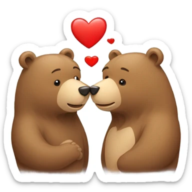 One female bear and one male bear kissing with hearts around  sticker