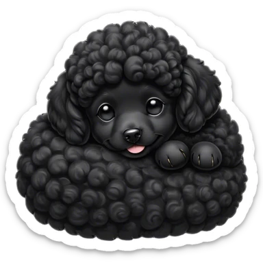Meme-Worthy Cute Sleeping Black Poodle Portrait Emoji, Head resting peacefully with a contented smile, showcasing a delightfully elegant build and a luxuriously soft, curly jet-black Fur, eyes shut in a serene nap, Simplified yet hilariously adorable features, highly detailed, glowing with a soft, drowsy light, high shine, relaxed and utterly lovable, stylized with an air of playful laziness, bright and heartwarming, soft glowing outline, capturing the essence of a comically sleepy companion, so meme-worthy it feels like it could instantly become the next viral sensation of adorable slumber! sticker