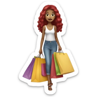 Long Burgundy haired girl, shopaholic, carrying a lot of shopping bags sticker