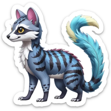 Colorful dark tropical exotic cute cool beautiful shiny beautiful fantasy-civet-genet-sergal-vernid-Gryphon-Cacomistle-Trico-oncilla-animal-Fakémon-hybrid-fursona (full body) sticker