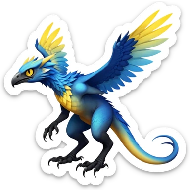  Cool Edgy blue-yellow-black-gradient ethereal badass Raptor-Fionbri-Vernid-Trico-animal-creature full body  sticker