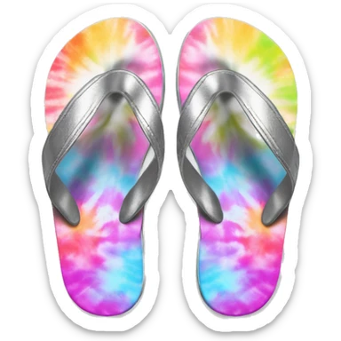 Realistic metallic silver and tie dye pair of summer flip flops isolated. sticker