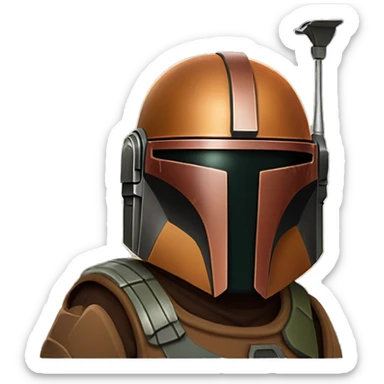 Olive and rust colored Mandalorian helmet with antenna sticker