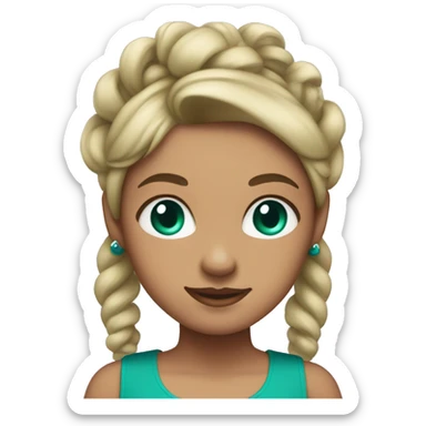 woman with light tan skin, teal green eyes, purple pigtails, an a purple dress on sticker