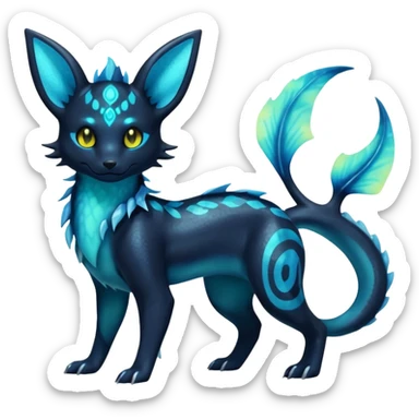 Shiny Aural Iridescent Fluorescent Bioluminescent Umbreon-Amaura-Salandit-Vaporeon-Fakémon-fusion (full body) sticker