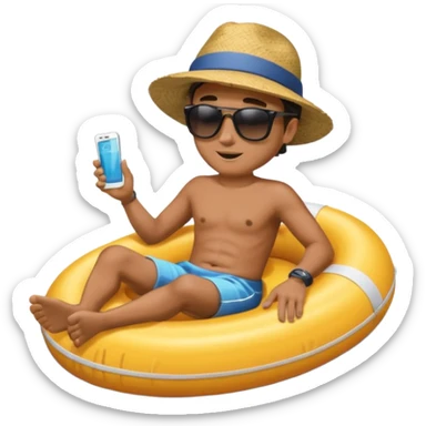 a man floatin on water while sitting on a tube sticker