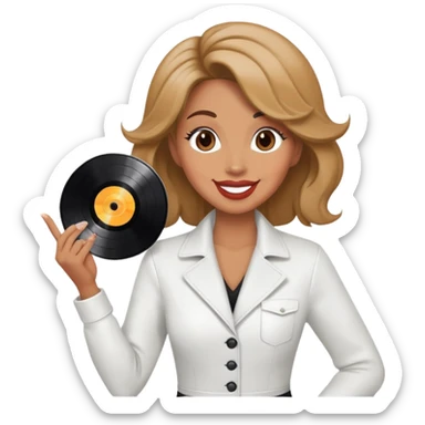 Smiling hair stylist blowing kiss holding vinyl album sticker