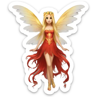 big wings, flower, Beautiful, fairy, gold,red, long hair sticker