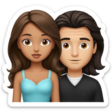 a pretty tan bratz girl with long brown hair and white bratz man with short wavy black hair sticker