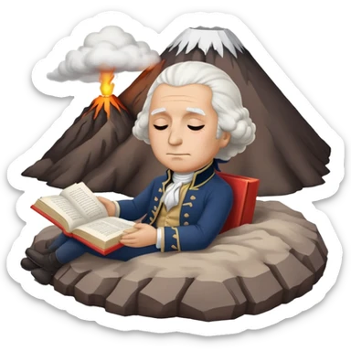 George Washington sleeping on top of a volcano with a book in his hand sticker