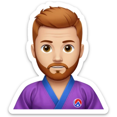 homme blanc, yeux bleu, cheveux brun très court, barbe rousse et boucle d'oreille doré à l'oreille gauche avec kimono de jiu-jitsu et ceinture violette sticker