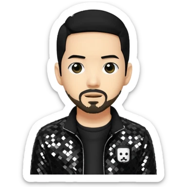 Mike Shinoda with black hair, black sequin tour outfit  sticker