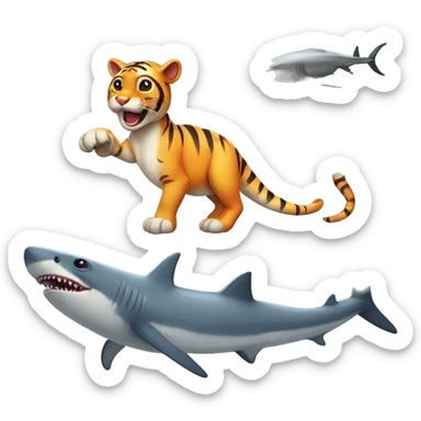 an exotic animal with the body of a tiger and the head of a mouse, colorful unicorn wings and a shark tail and dinosaur legs sticker