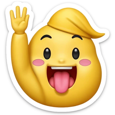 I want you to make an emoji with their tongue out and make their hand like their are avoiding something  sticker