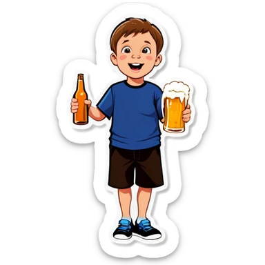 Retarded kid with a beer sticker