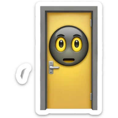 Minimalist emoji-style sticker of a half-open door, with smoke and a single glowing eye visible in the dark inside. Flat design, desaturated colors.
 sticker