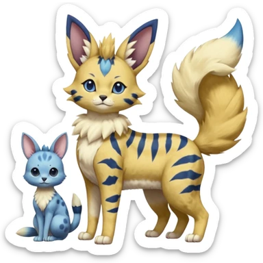 Blueberry-themed puffy fluffy thick bushy brownish soft realistic romantic vintage antique divine beautiful elegant pretty precious cute young youthful  Fakémon-Pokémon-feline-Zeraora-Jolteon-serval-caracal-chinchilla-Minccino-Cinccino-Meowstic-rodent-hybrid-creature (full body) sticker