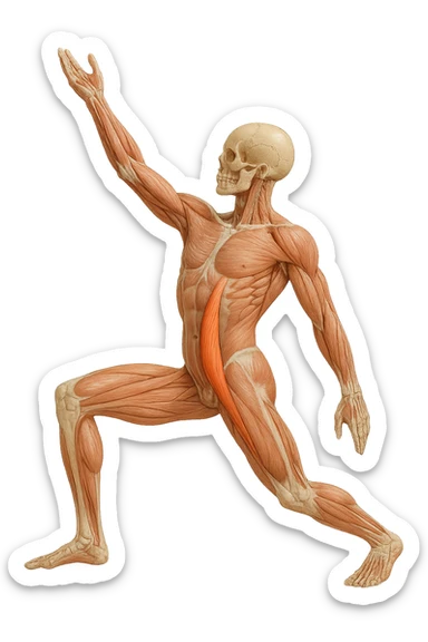 corpo umano anatomico realistico che fa stretching allungando il muscolo PSOAS, isolato su sfondo bianco sticker