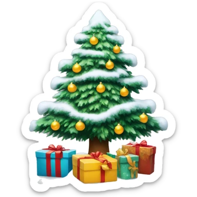 christmas tree with snow and presents sticker