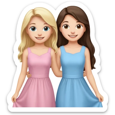 pride and prejudice happy blonde girl in light blue dress and long haired brunette girl in light pink dress sticker