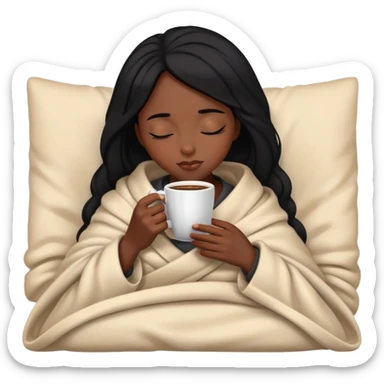 black-haired black girl inside a blanket sipping coffee eyes closed sticker
