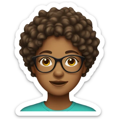 Teen girl with brown curly hair and glasses with brown skin sticker