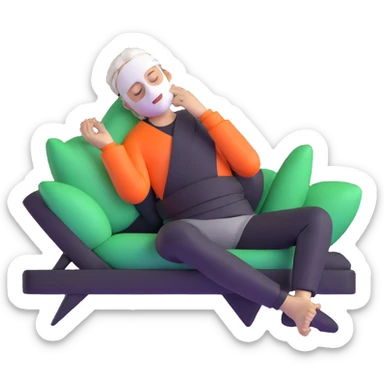 white man enjoying a spa day facial, relaxing sticker