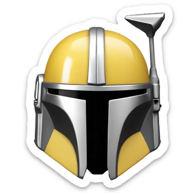 Light yellow and white colored Mandalorian helmet with antenna sticker