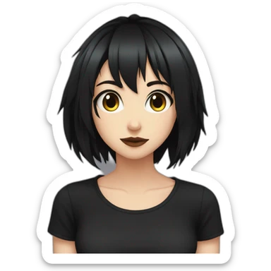 Anime+Cassandra+Goth-Woman-dark-hair-black-tshirt+perfectly-centered sticker