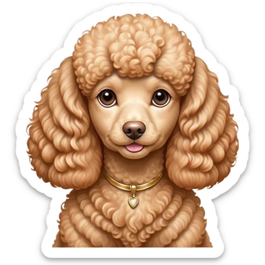 Cinematic Noble Apricot Poodle Portrait Emoji, Poised and regal, with a refined, elegant build and a meticulously groomed, curly apricot Fur, deep-set soulful warm eyes, Simplified yet sharp and sophisticated features, highly detailed, glowing with a soft, dignified glow, high shine, intelligent and graceful, stylized with an air of sophistication, focused and attentive, soft glowing outline, capturing the essence of a watchful and confident companion, so majestic it feels as though it could prance out of the screen with effortless authority! sticker