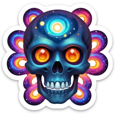 Cosmic space skull with glowing hollow eyeholes sticker
