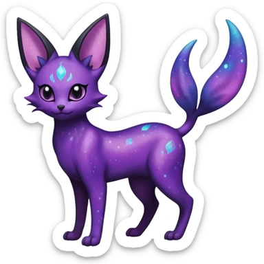 Obsidian Black Iridescent Deep-Violet Cosmic-Speckled Nebula-Marked Espeon-Noibat-Purrloin-hybrid-creature (full body) sticker