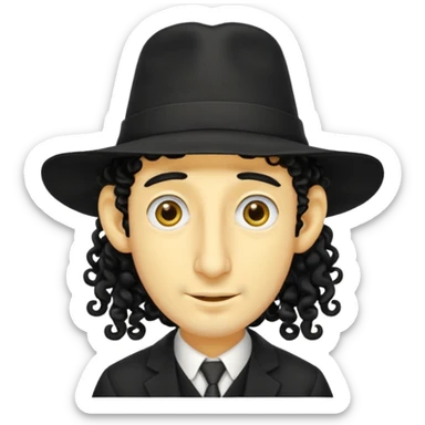 Jewish guy ,yellow skin ,very long nose ,black hat with 2 strands of curly hair coming down each side of the hat sticker