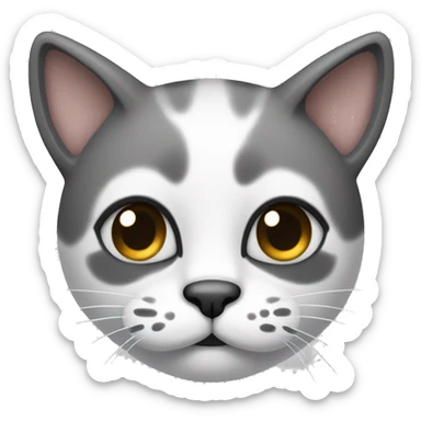The cat’s face is clear white with a black spot under the nose, shaped like a mustache. Big dark spots on the forehead and near the ears. sticker