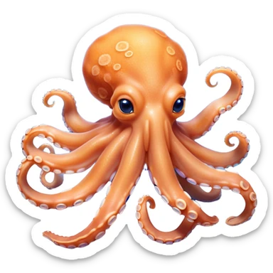 Beautiful and Majestic smiling Octopus Portrait Emoji, Head and body resting in serene repose with a gentle, content smile, showcasing a soft, light orange form adorned with elegant blue rings and delicately arranged arms, Simplified yet exquisitely endearing features, highly detailed, glowing with a soft, drowsy underwater light, high shine, relaxed and utterly enchanting, stylized with an air of majestic aquatic beauty, soft glowing outline, capturing the essence of a beautiful and majestic octopus that embodies the enchanting spirit of the deep! sticker