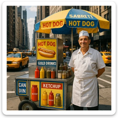 hotdog seller in New York with cart sticker