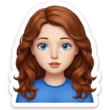 girl with long wave brown hair, blue eyes, plump lips and freckles  sticker