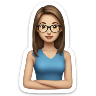 face, girl, medium-length brown hair, blue eyes and round glasses sticker