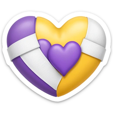 two hearts, one purple and one yellow, both with bandages sticker