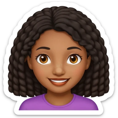 a girl that has black 4c hair textures and brownskin, It has brown eyes, a nose, lips, and it’s smiling. sticker