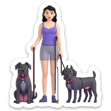 Woman with long black hair wearing spaghetti strap top holding a black Cane Corso dog with cropped ears and short tail sticker