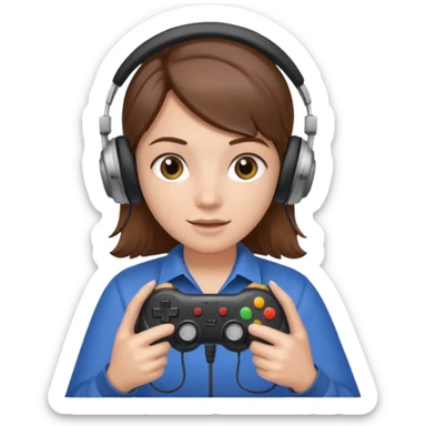 Una persona mirando al frente con un control de videojuegos y unos auriculares Gamer con micrófono sticker