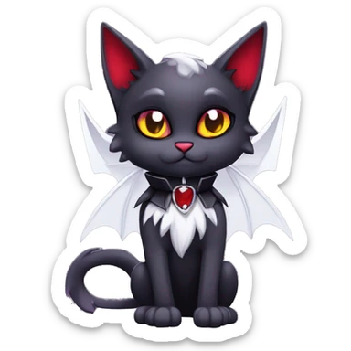 Anthro-Cute-Edgy-Cool-Vampiric-Batty-Cat-Black-Purple-Red-Grey-White-Yellow-Contrast-Colors-Fantasy-Fur-Sona-Chibi-Shiny-Fakémon-Hybrid with horns and fangs and collar full body sticker