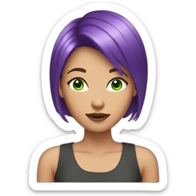 woman with purple asymetric bob hair cut and green eyes sticker