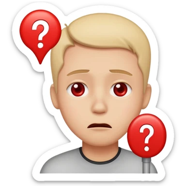 person with a worried face and a red exclamation mark, pain point concept, emoji style sticker