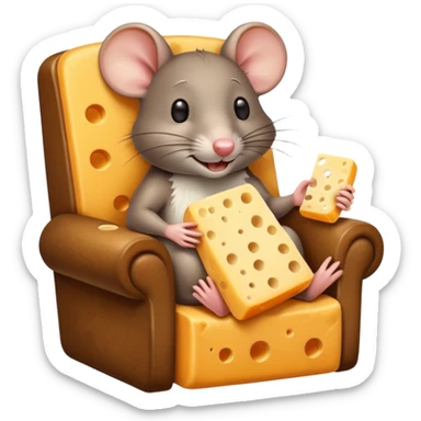 Rat in a lounge chair with a cheese sticker
