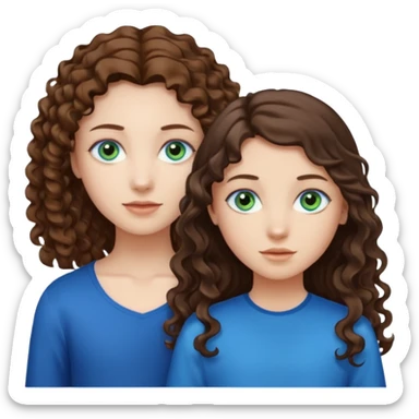 Two girls brunette one with straight long hair and blue eyes one with curly hair middle length and green eyes and the other a boy lighter brown with blue eyes sticker