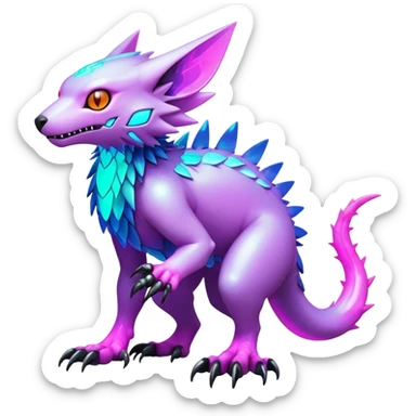 Tropical futuristic lush warm-colored modern colorful neon-colored cyber-Fakémon-Digimon-Trico-Vernid-creature sticker