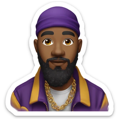 Omega psi phi man wearing a purple and gold letter man jacket a black durag in his head brown skinned black full beard and attractive diamond nose ring on nose  sticker