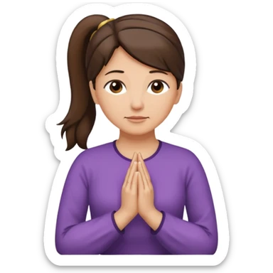 Photorealistic middle aged woman medium dark brown hair in ponytail light medium skin praying sticker